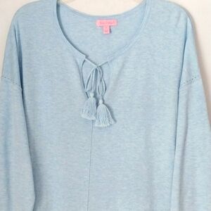 Lilly Pulitizer Boxy TUNIC Top Cotton Blend Tasseled Cool Max Blue Size XL